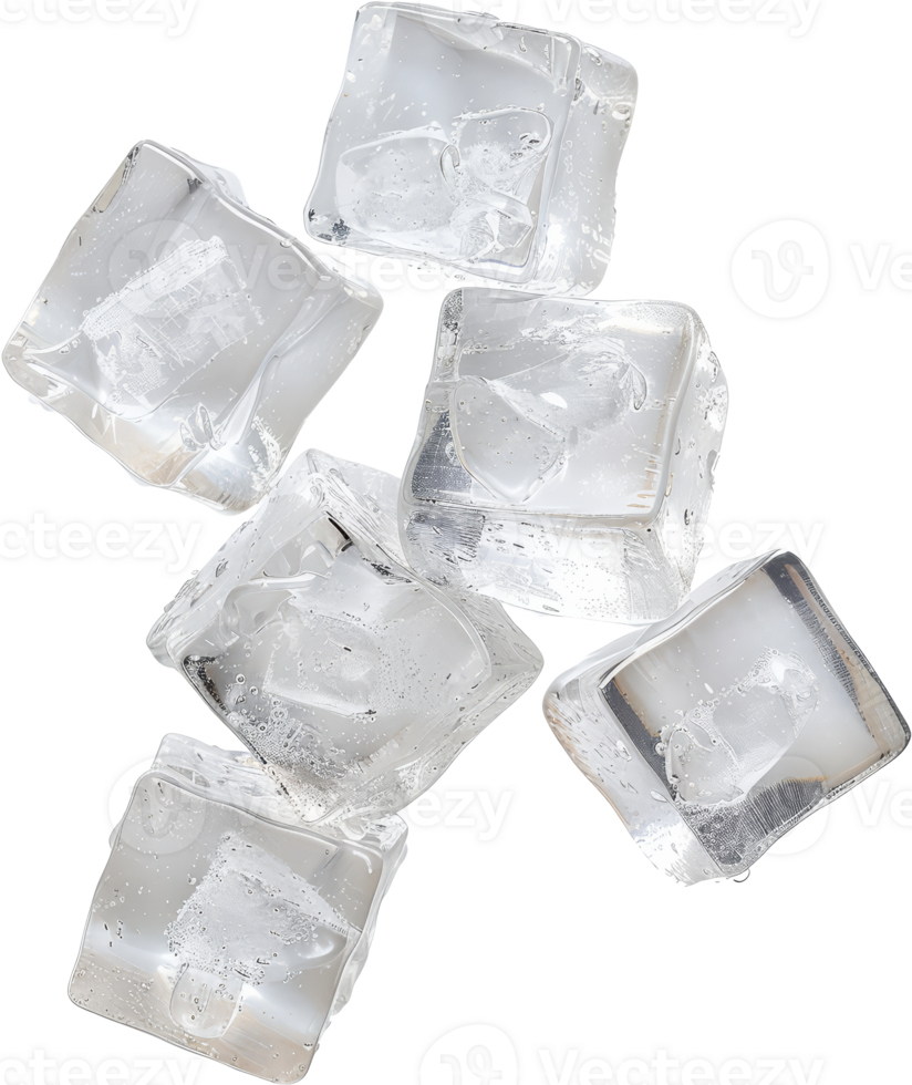 Crystal clear ice cubes, cut out transparent png