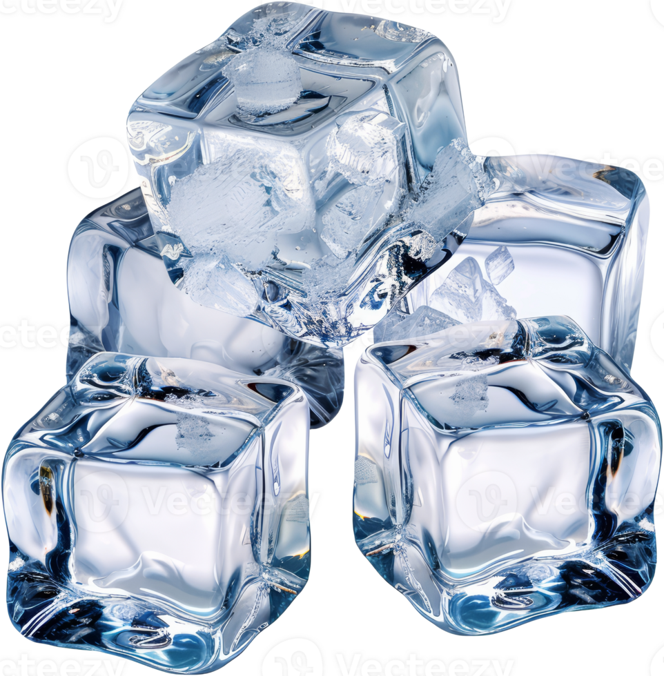 Crystal clear ice cubes, cut out transparent png