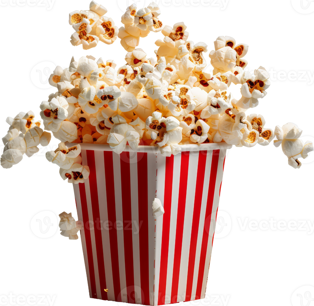 traboccante Popcorn nel classico a strisce contenitore, tagliare su trasparente png