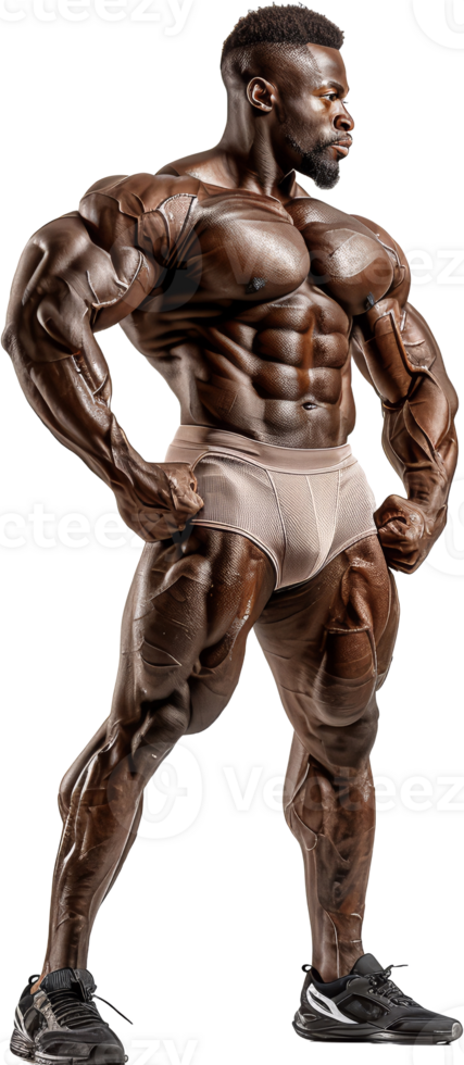 Muscular bodybuilder showing off biceps, cut out transparent png