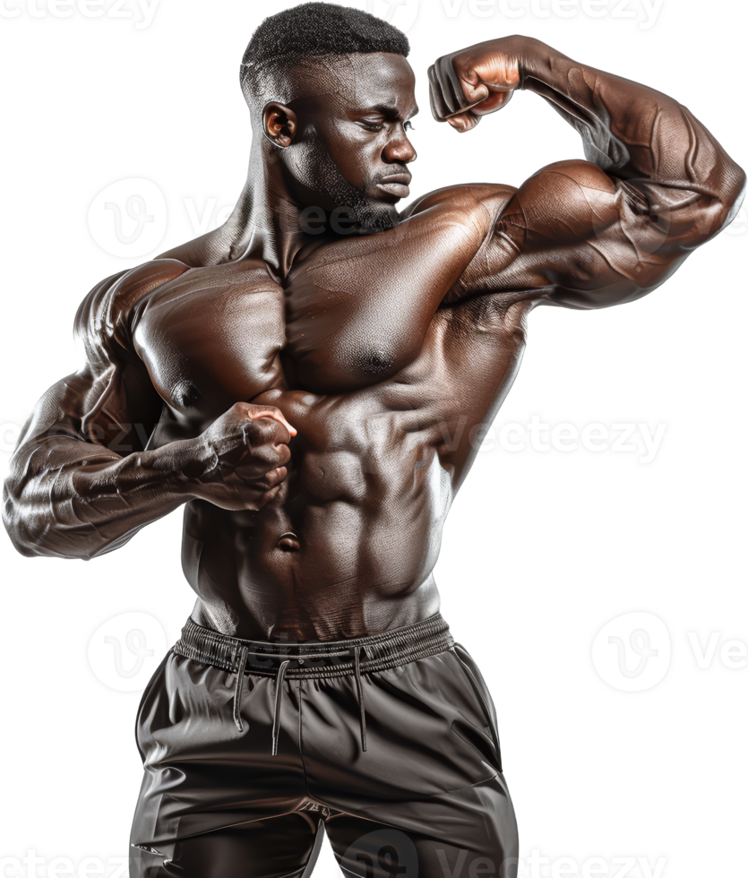 Muscular bodybuilder showing off biceps, cut out transparent png