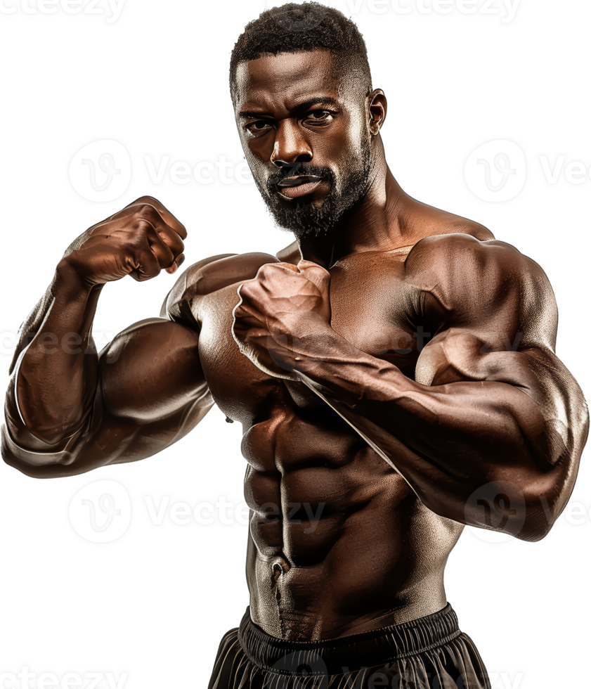 Muscular bodybuilder showing off biceps, cut out transparent png
