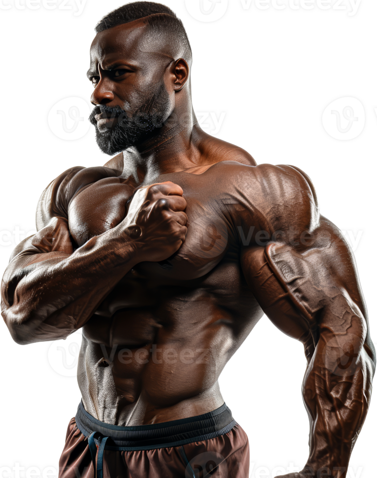 Muscular bodybuilder showing off biceps, cut out transparent png