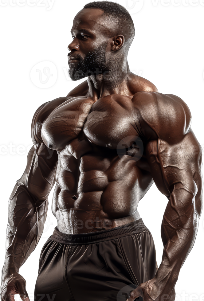 Muscular bodybuilder showing off biceps, cut out transparent png