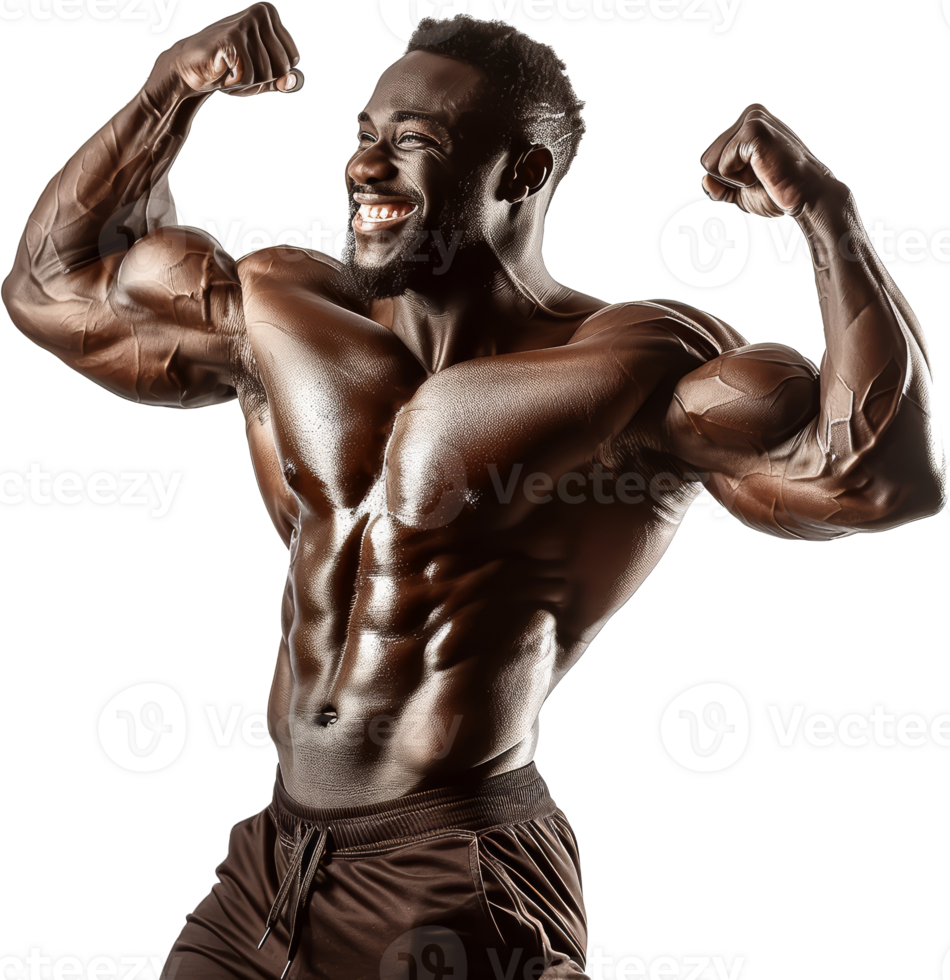 Muscular bodybuilder showing off biceps, cut out transparent png