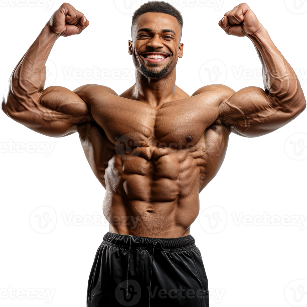 Muscular bodybuilder showing off biceps, cut out transparent png