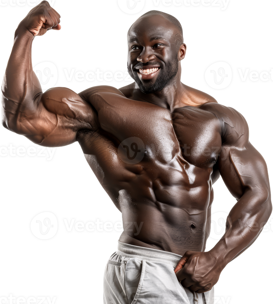 Muscular bodybuilder showing off biceps, cut out transparent png