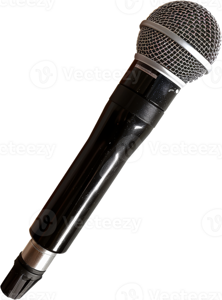 Modern handheld microphone, cut out transparent png