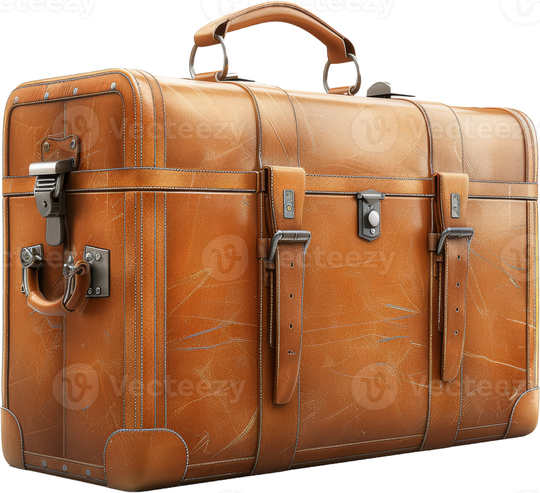 ancien cuir valise avec les bretelles et boucles, Couper en dehors transparent png