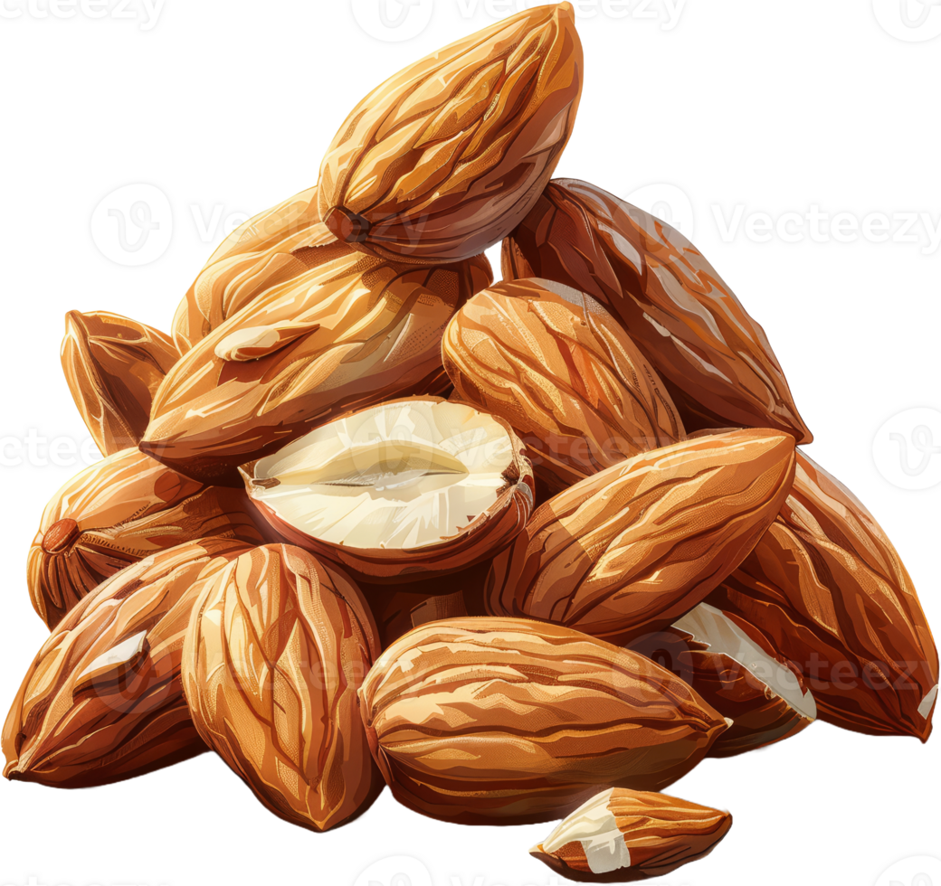 Close-up of almonds, cut out transparent png
