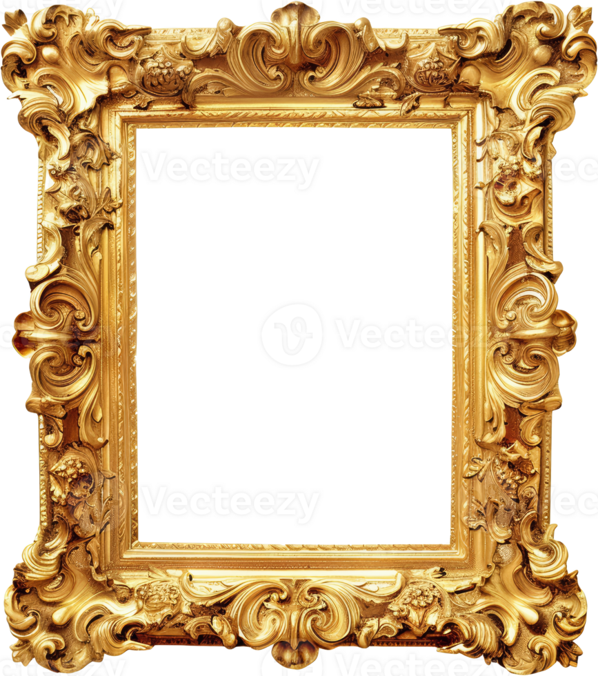Ornate golden baroque frame, cut out transparent png