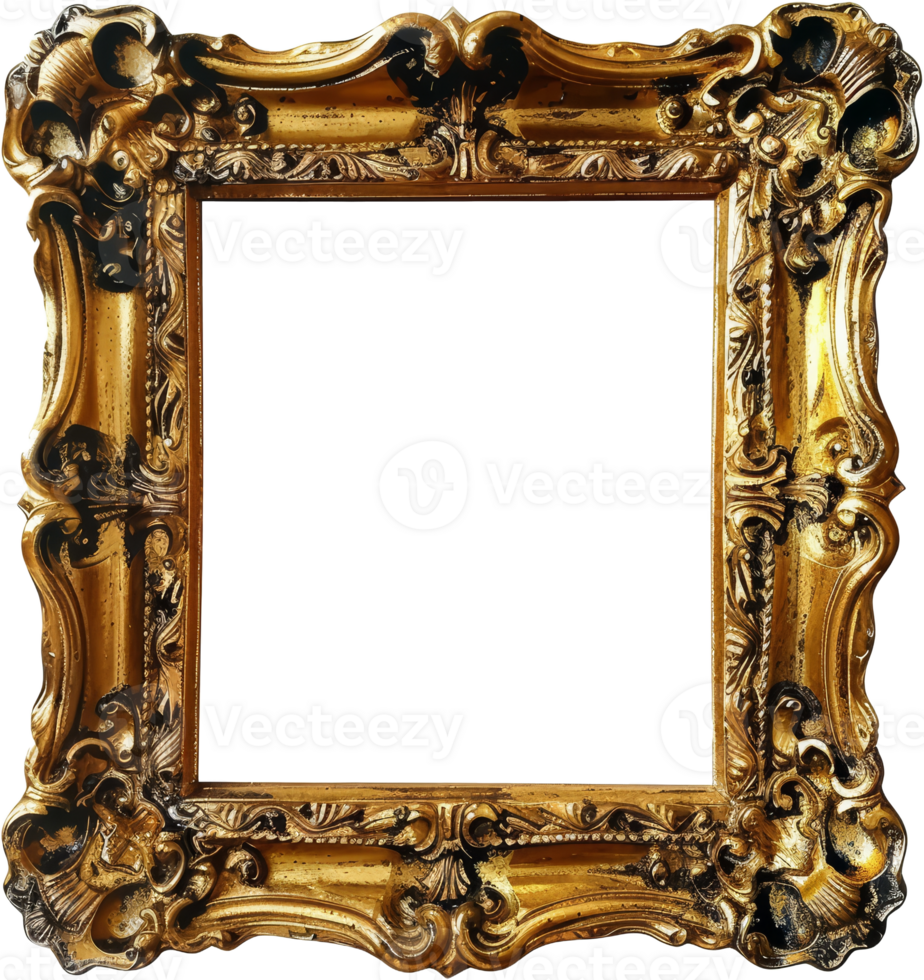Ornate golden baroque frame, cut out transparent png