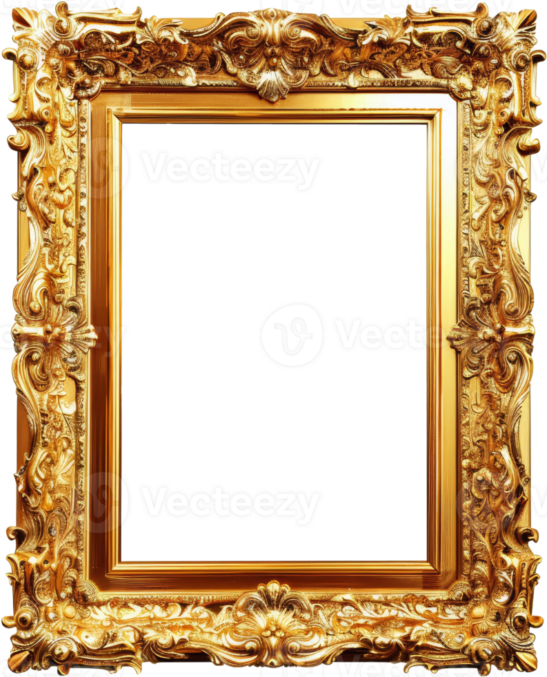Ornate golden baroque frame, cut out transparent png