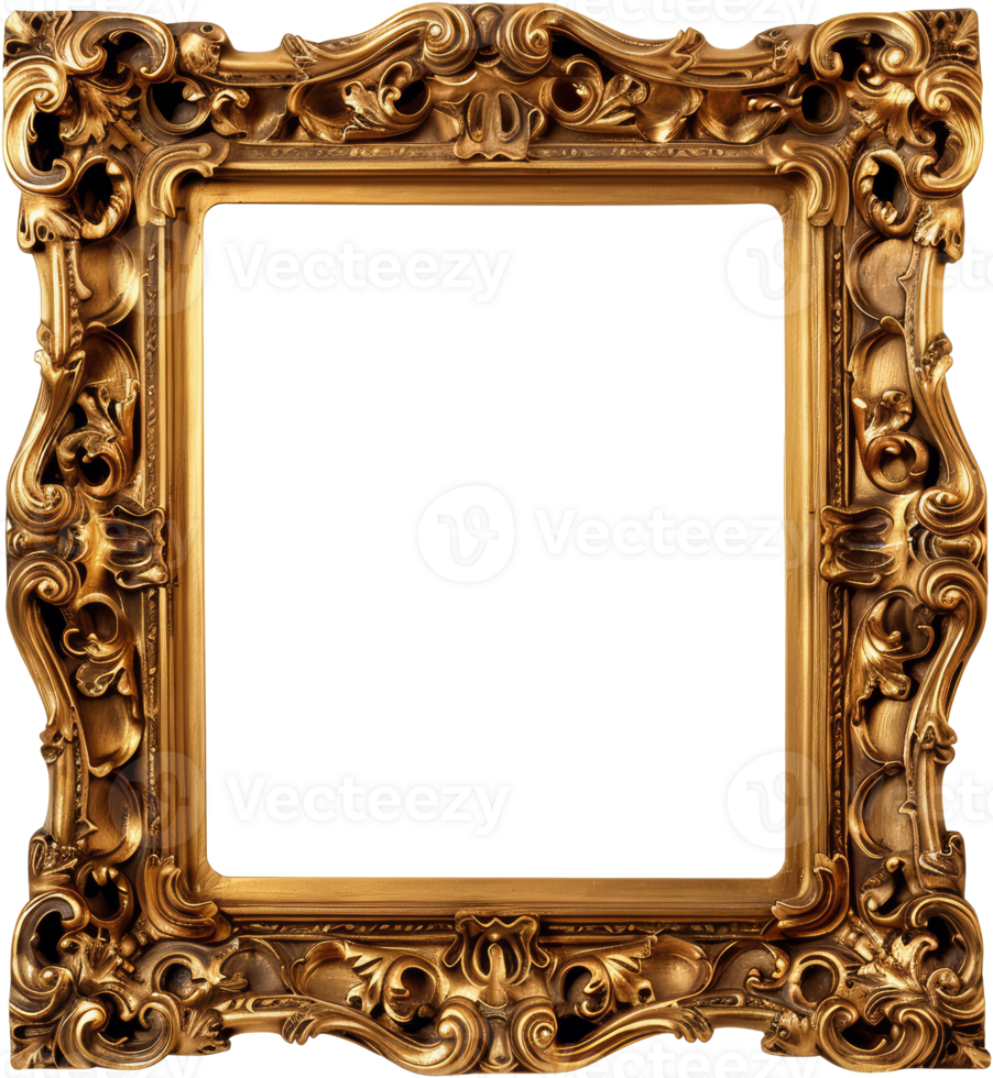 Ornate golden baroque frame, cut out transparent png