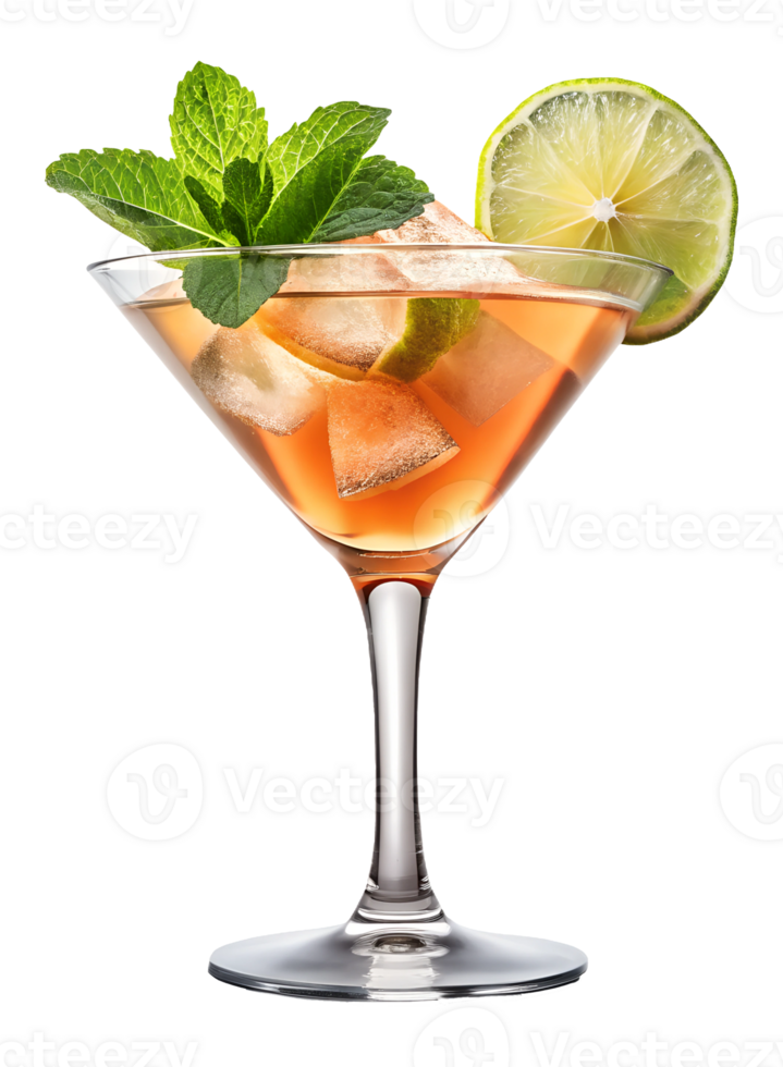 PNG martini glass with lime and mint garnish transparent
