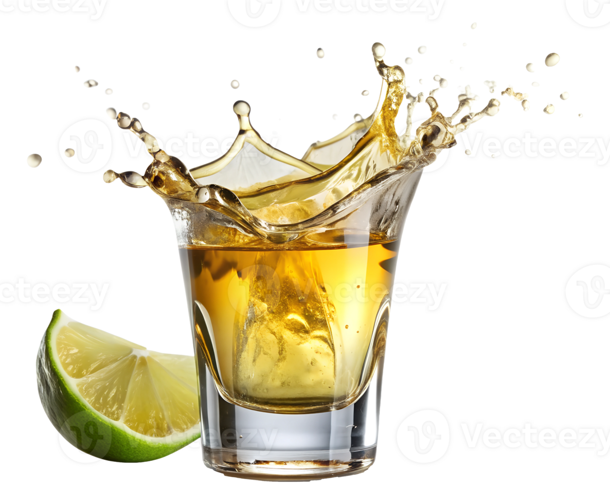 PNG whiskey splash with lime in glass isolated transparent