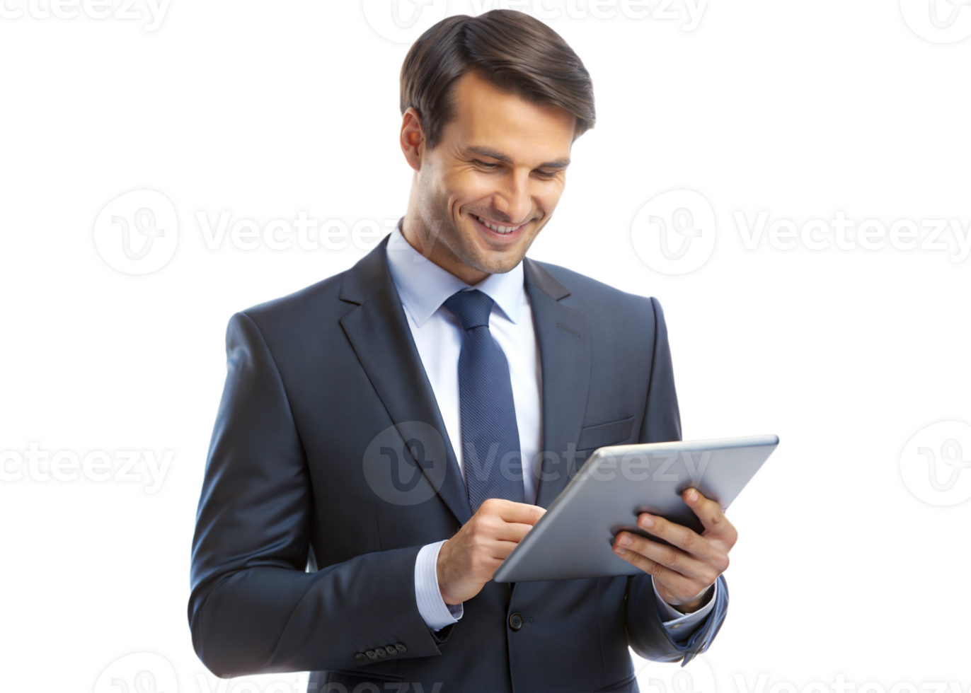 PNG executive man interacting with tablet transparent