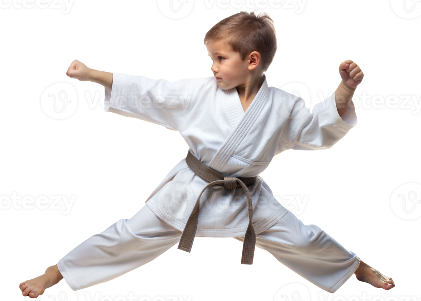 PNG boy in karate pose isolated transparent