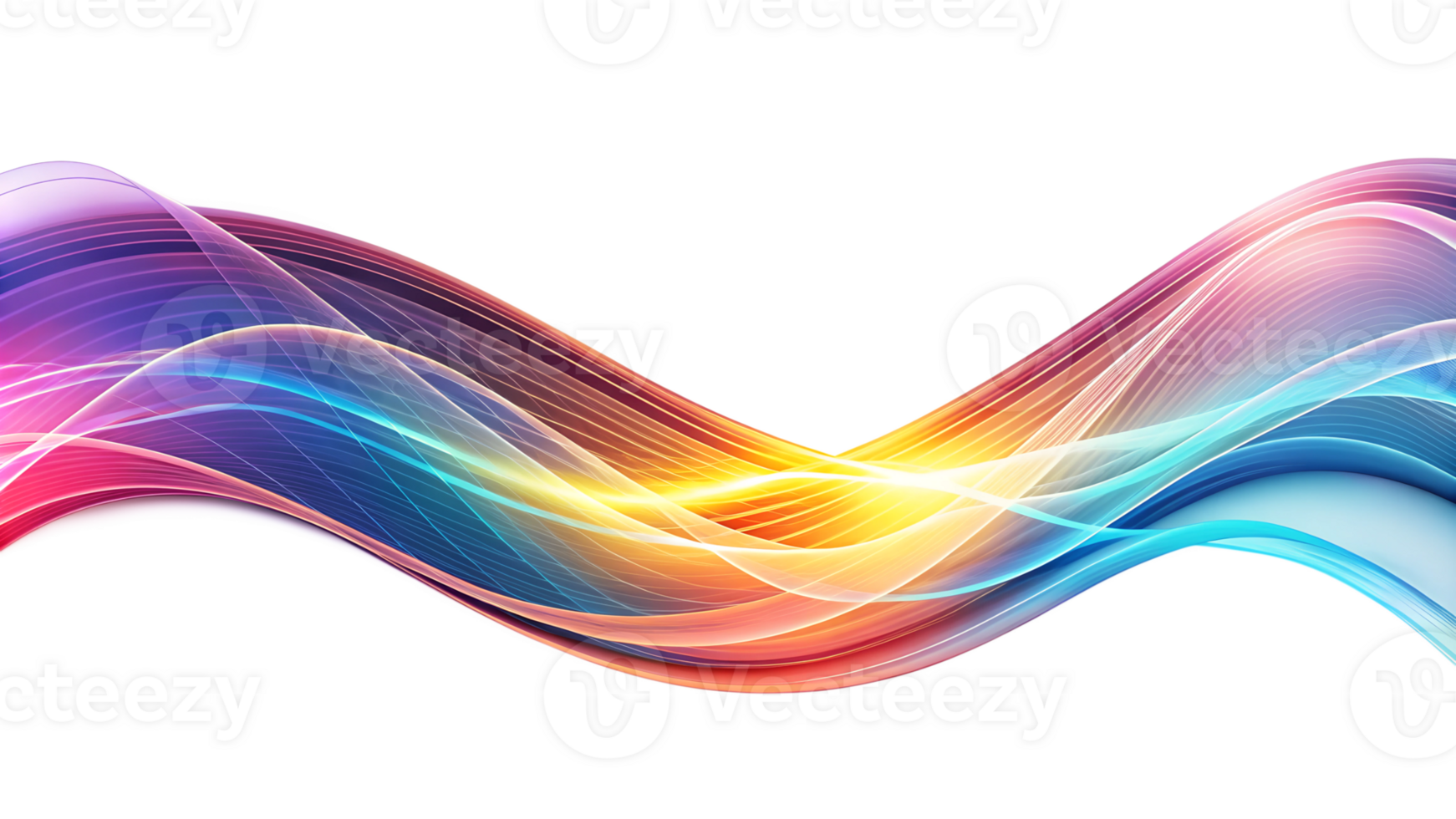 Colorful abstract wave design showcasing vibrant light patterns flowing seamlessly across a white background, transparent png