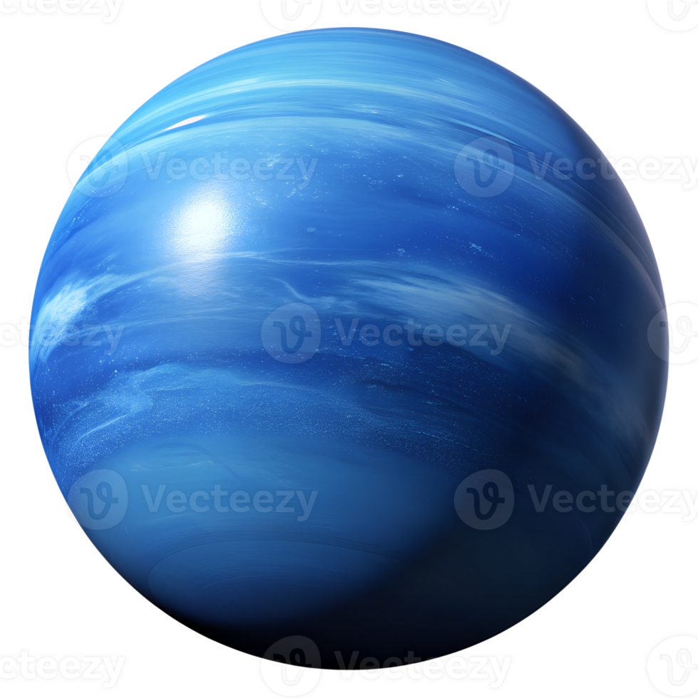 A detailed view of Neptune vibrant blue atmosphere captured against a dark background in space, transparent png