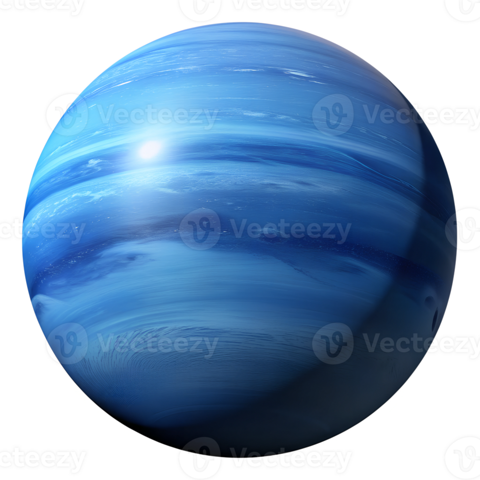 Neptune captured in vibrant blue hues showcasing its dynamic atmosphere and distant orbit in the solar system, transparent png