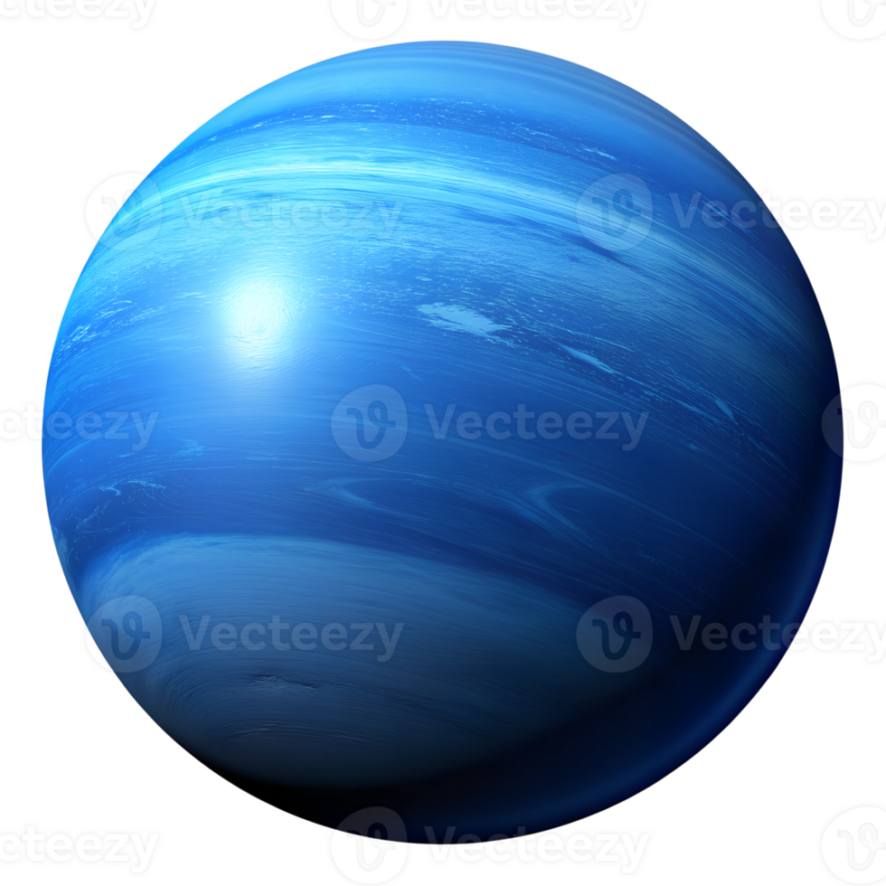 Neptune displayed in vivid blue hues with swirling clouds captured from a distant view in outer space, transparent png