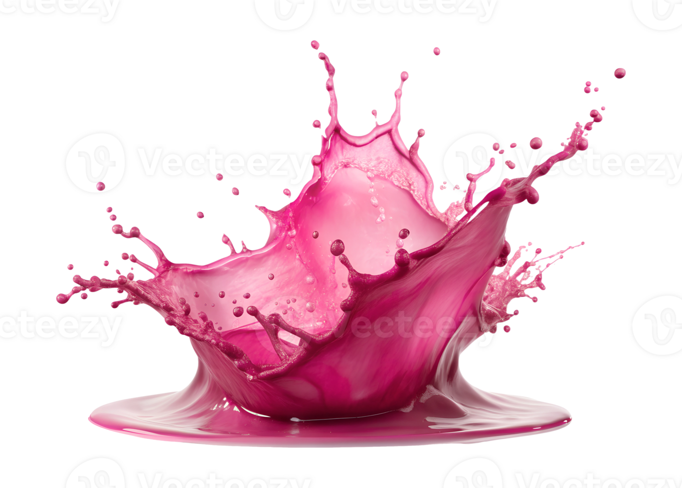 Bright pink liquid splash capturing dynamic motion against a white background, showcasing vibrant colors and fluidity in design, transparent png