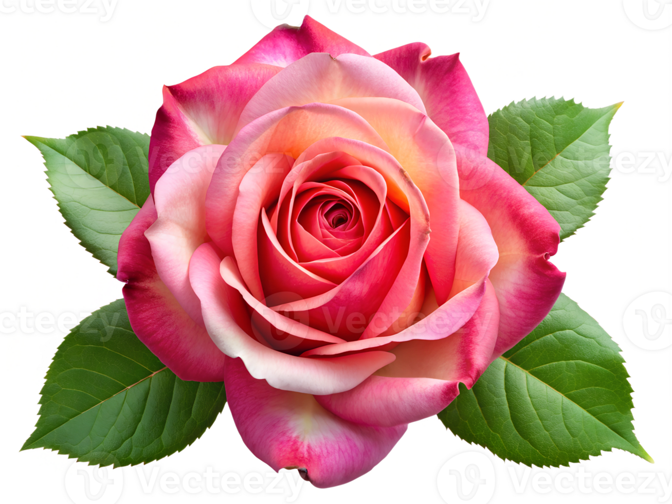 A vibrant pink rose with delicate petals nestled among lush green leaves perfect for spring arrangements, transparent png