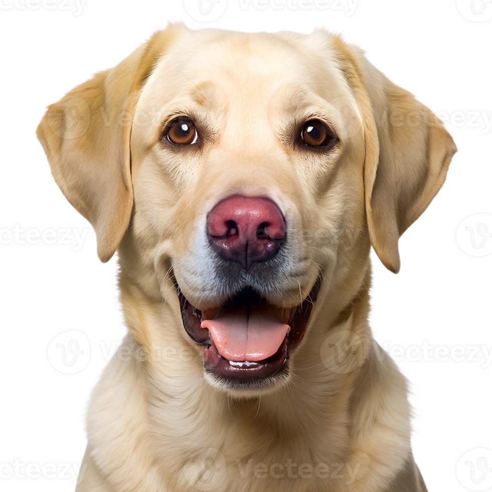 Happy Labrador retriever with a friendly expression against a white background, transparent png