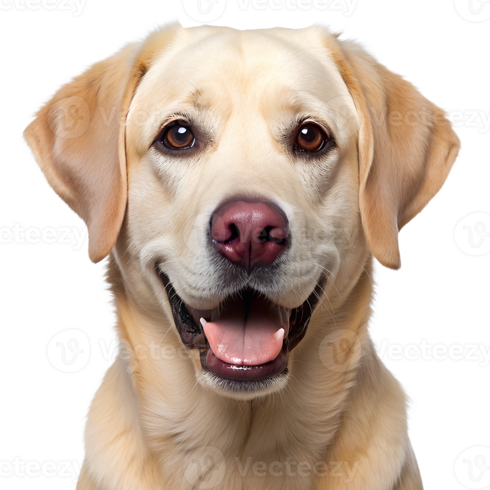Happy Labrador retriever with a friendly expression posing against a plain background in a well-lit environment, transparent png