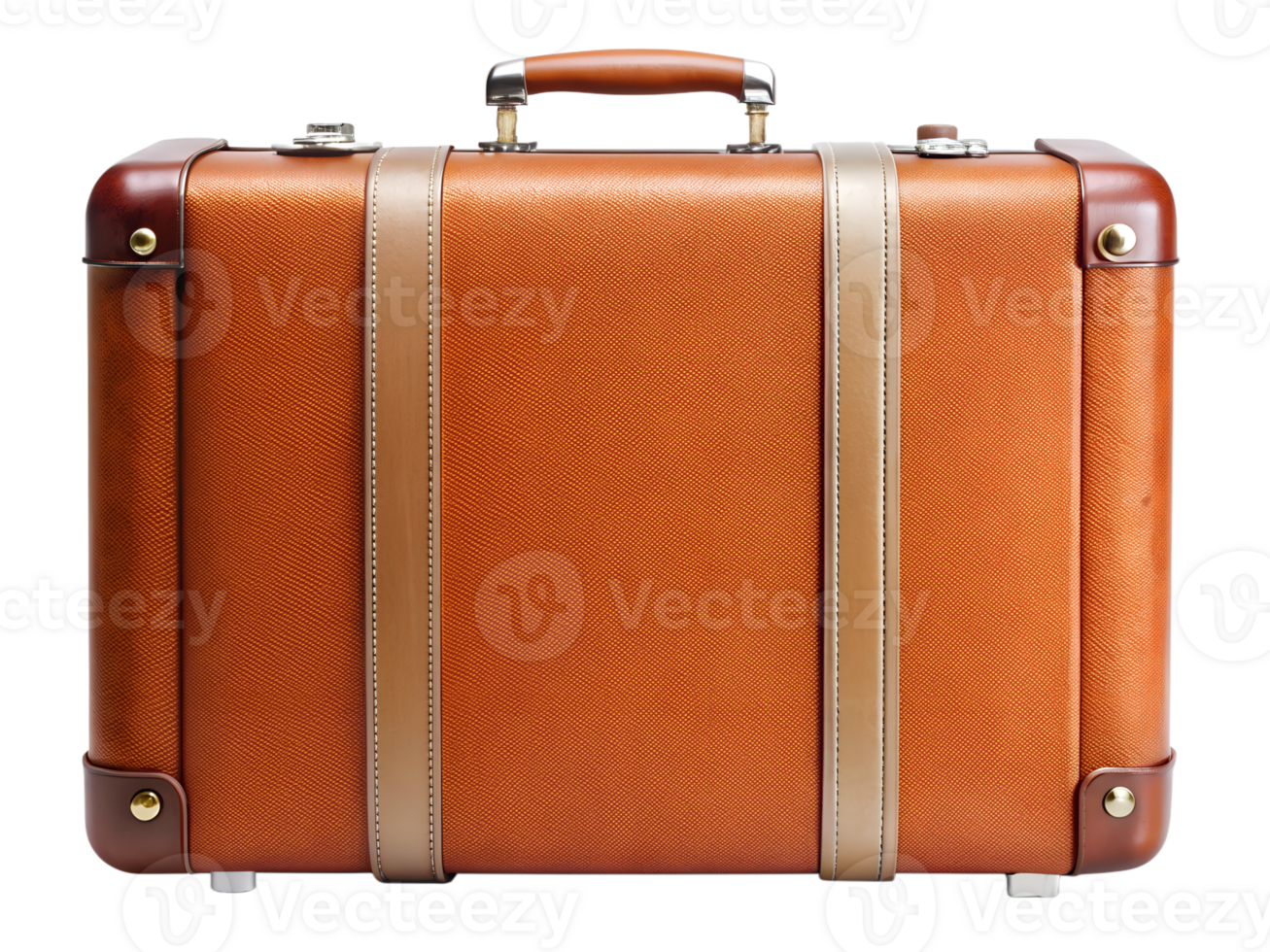 Classic brown leather suitcase with elegant design, perfect for travel or storage showcased on a simple white background, transparent png