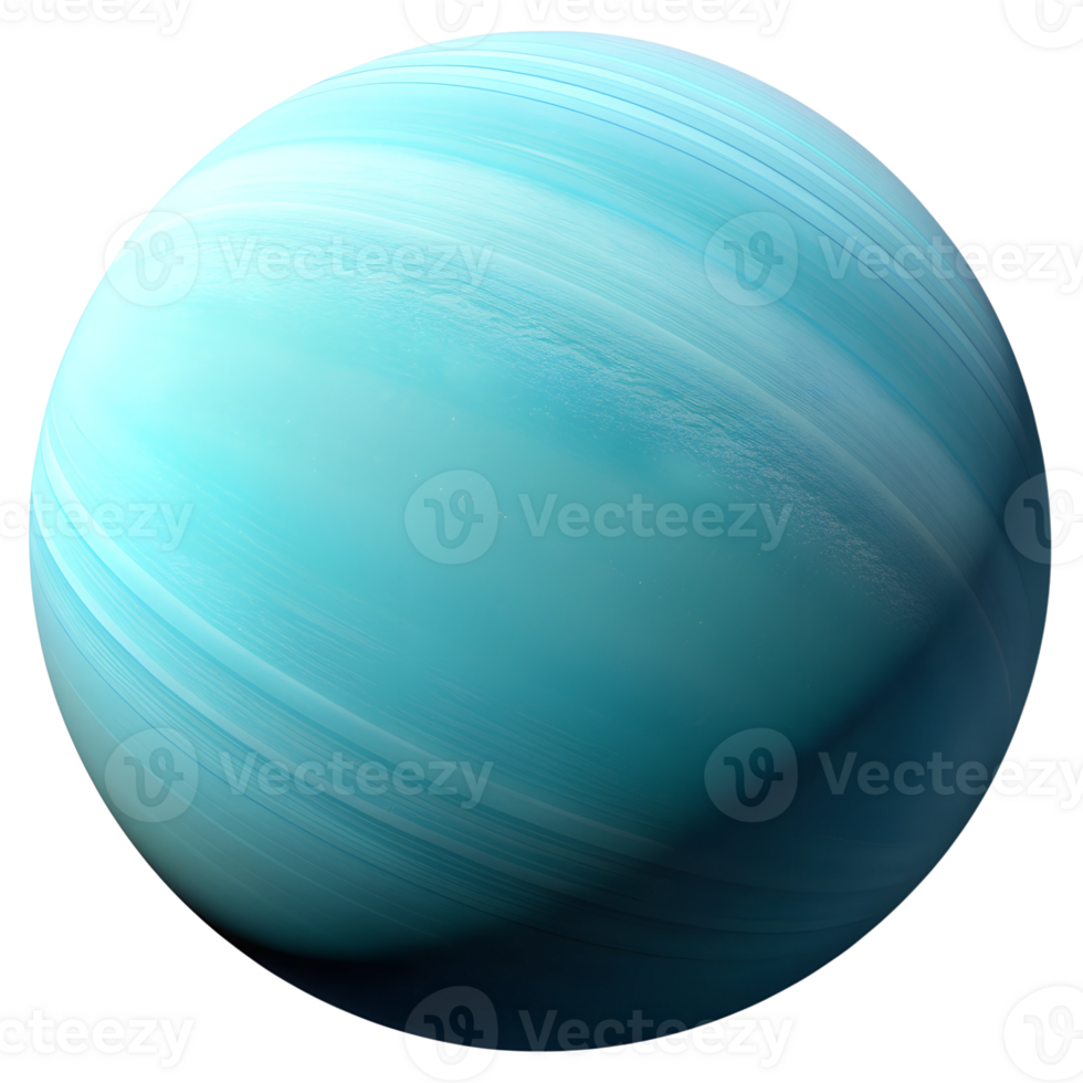 Uranus displayed in vivid shades of blue highlighting its unique atmospheric features and location in the solar system, transparent png