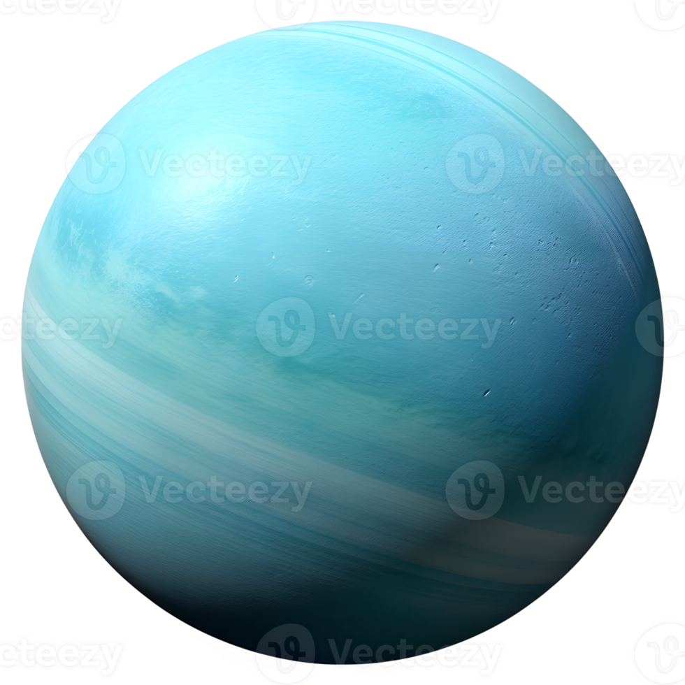 A detailed view of Uranus showcasing its vibrant blue hues and cloud patterns in a dark cosmic background, transparent png