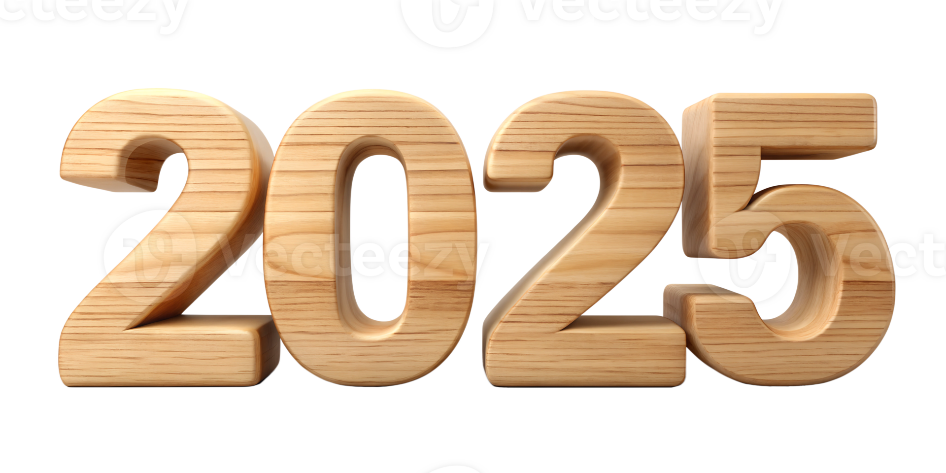 Wooden numbers displaying the year 2025 for New Year celebrations, cut out transparent png