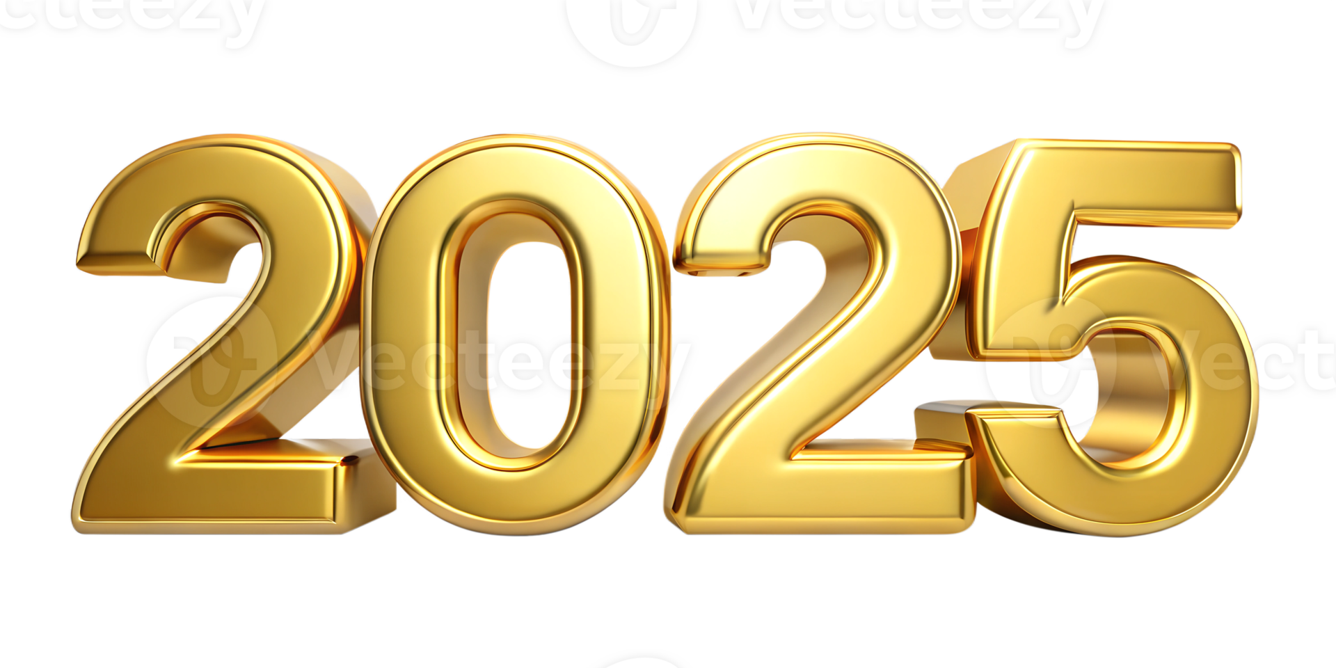 Golden representation of the year 2025, cut out transparent png