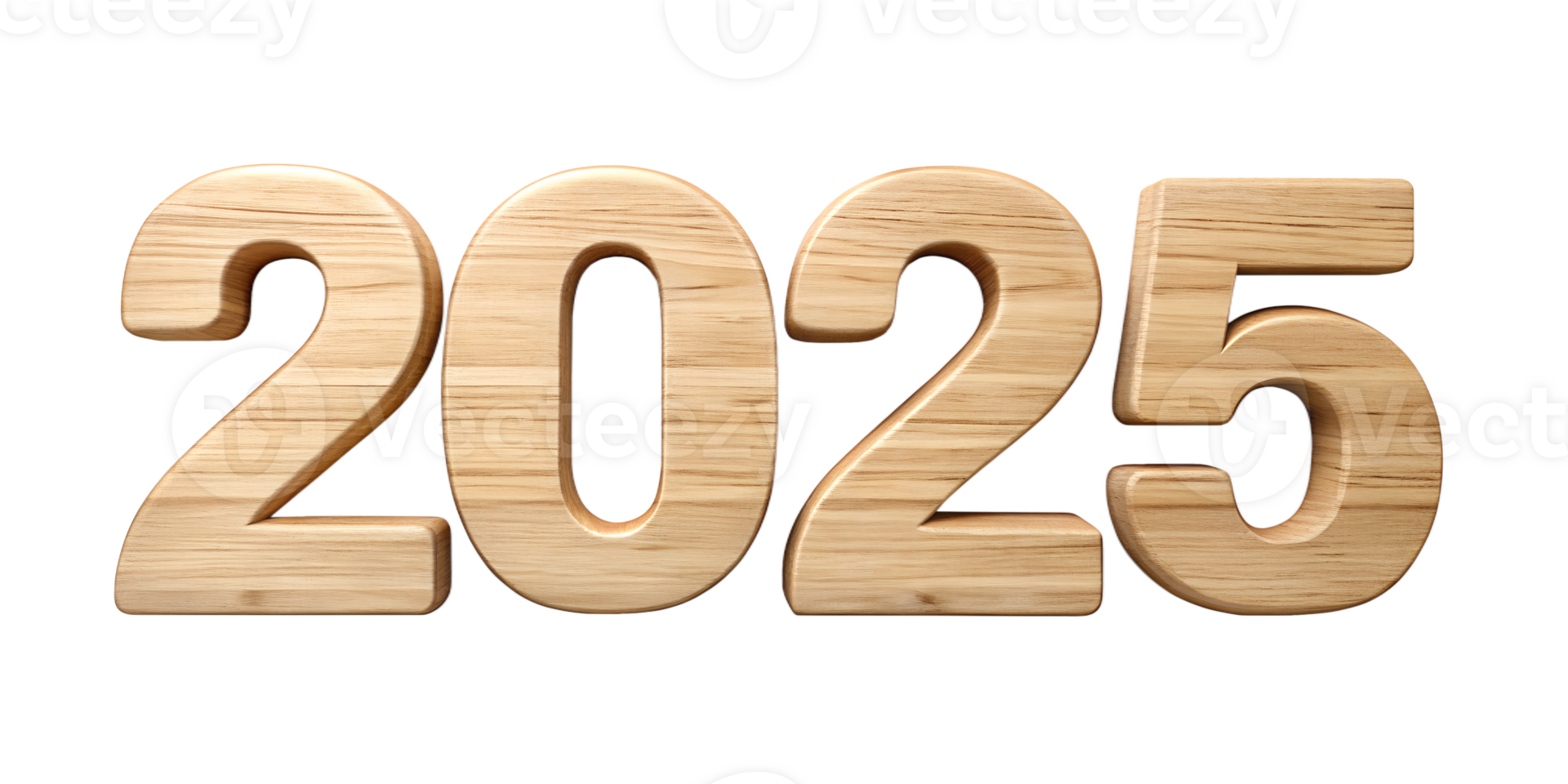 Wooden 2025 numbers, cut out transparent png