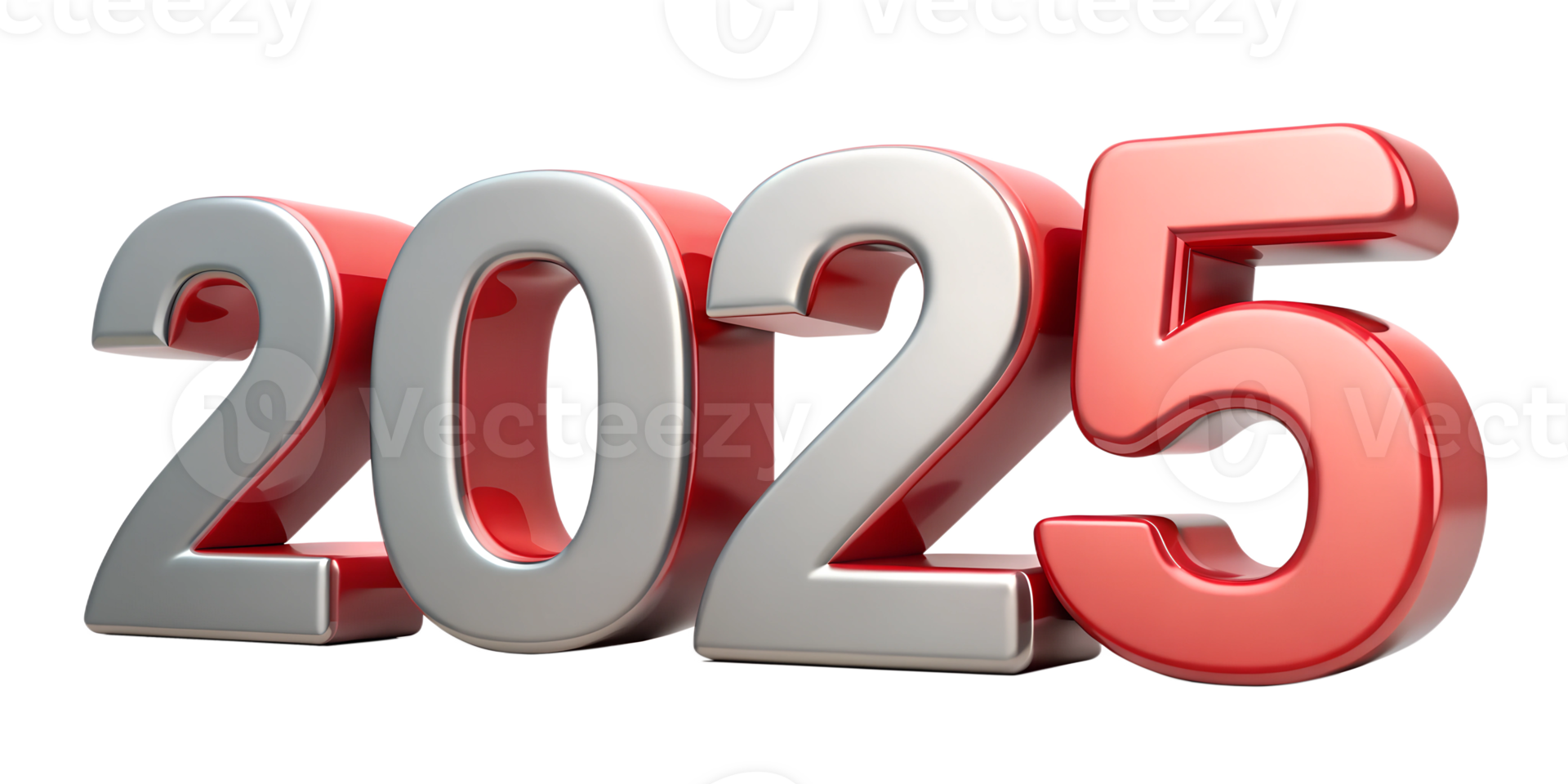 2025 in bold silver and red numbers representing the upcoming year, cut out transparent png