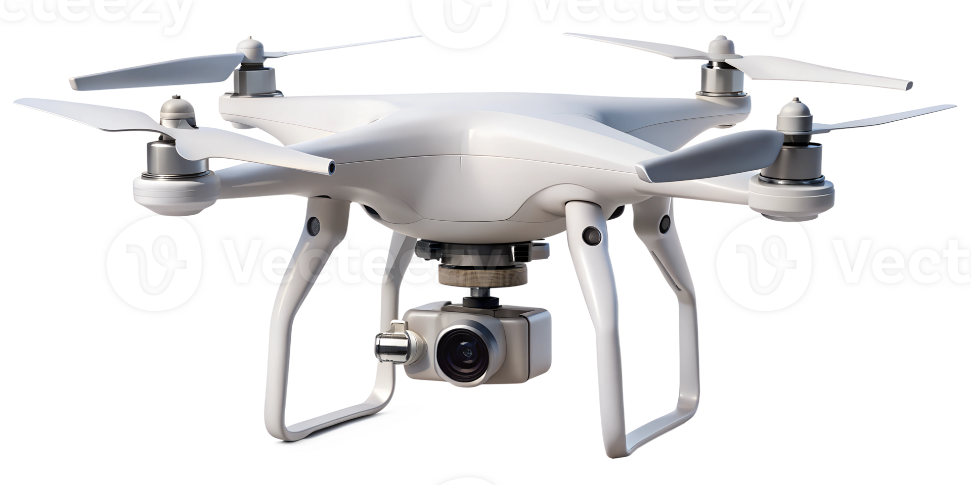 Drone hovering in mid-air above a landscape during daylight, cut out transparent png