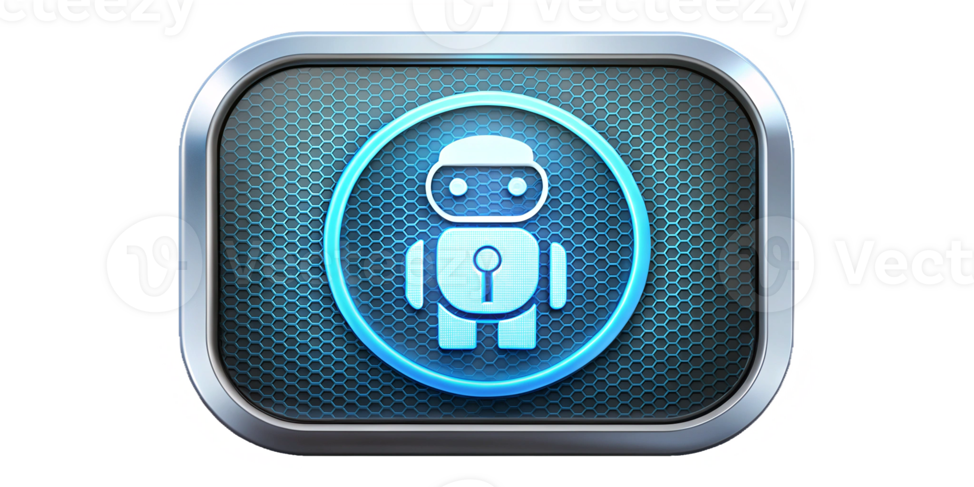 Robot icon displayed on a futuristic digital background, cut out transparent png