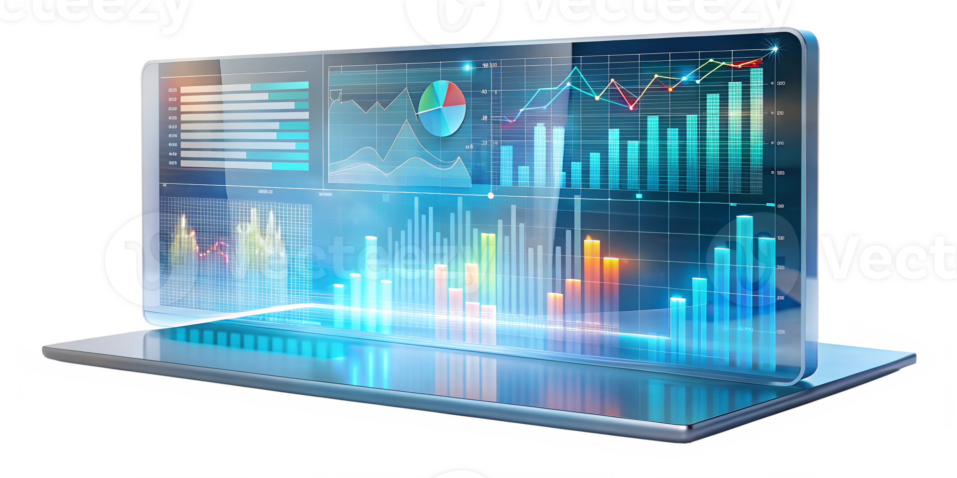 Futuristic data visualization technology on a sleek tablet display, cut out transparent png
