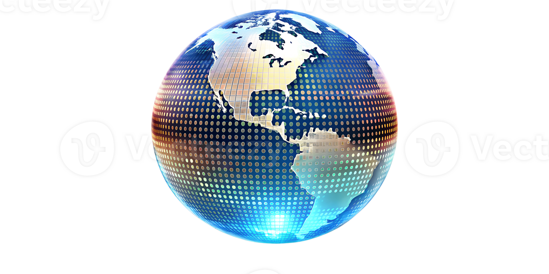 Digital globe representation with colorful design and data patterns, cut out transparent png