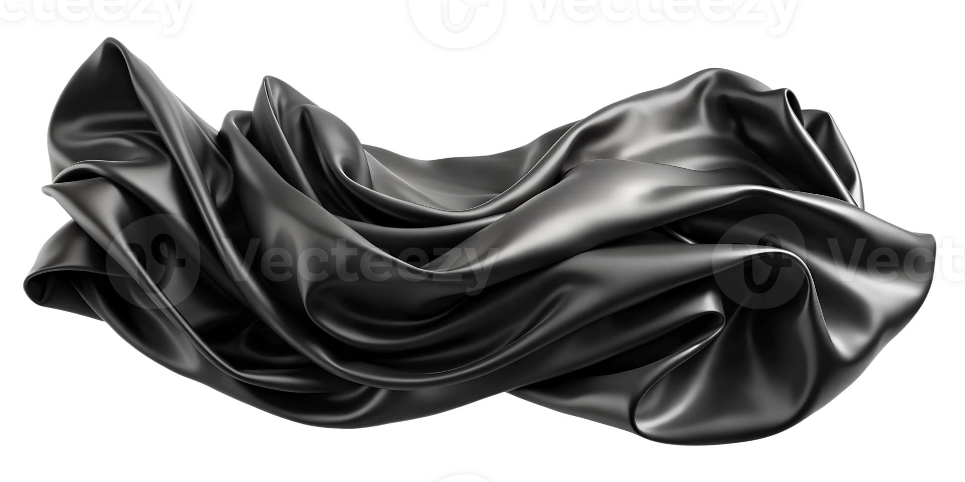 Black satin fabric draped elegantly, cut out transparent png