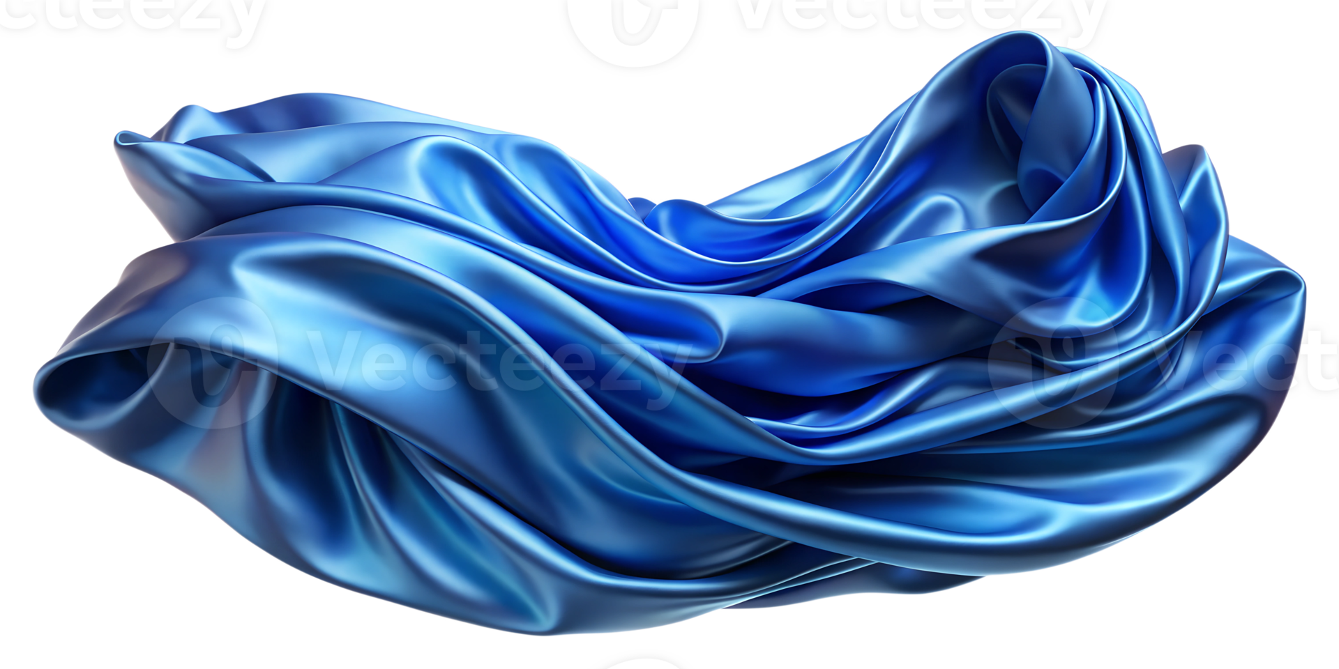 Elegant blue satin fabric draped artistically on a soft surface, cut out transparent png