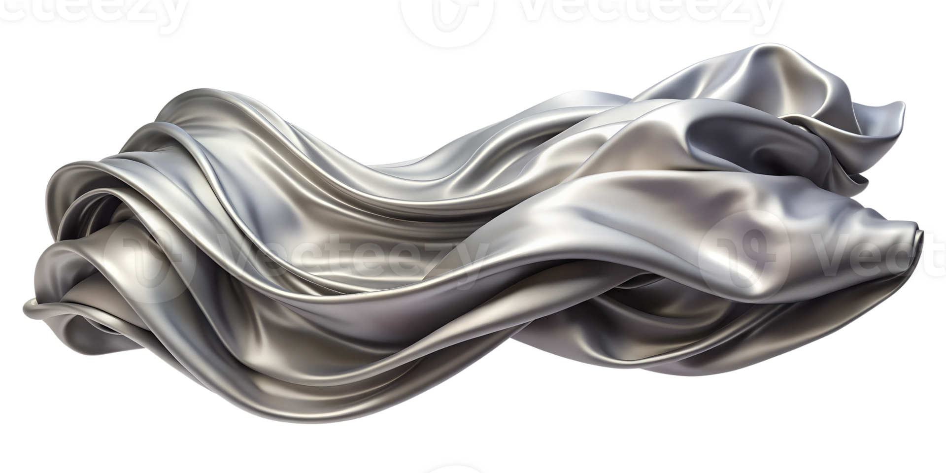 Elegant silver fabric flowing in soft undulating waves, cut out transparent png
