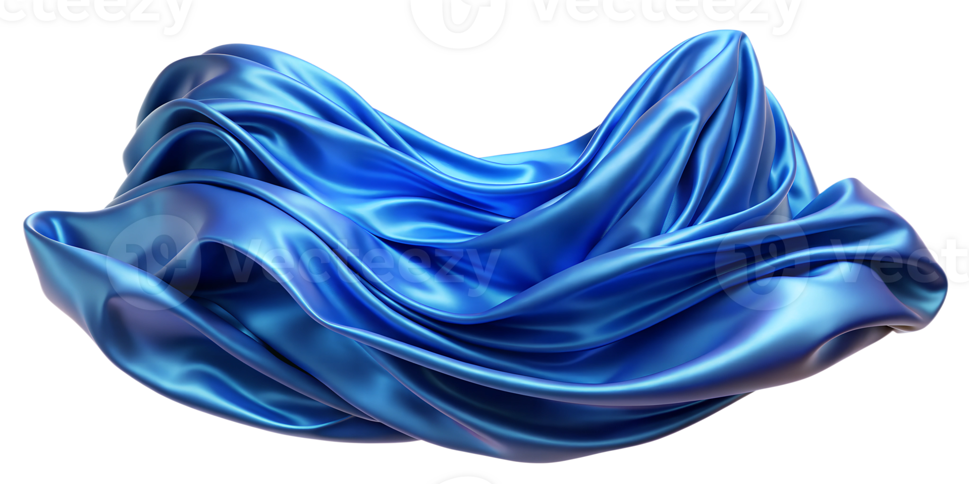 Flowing blue silk fabric draped elegantly with soft folds and sheen, cut out transparent png