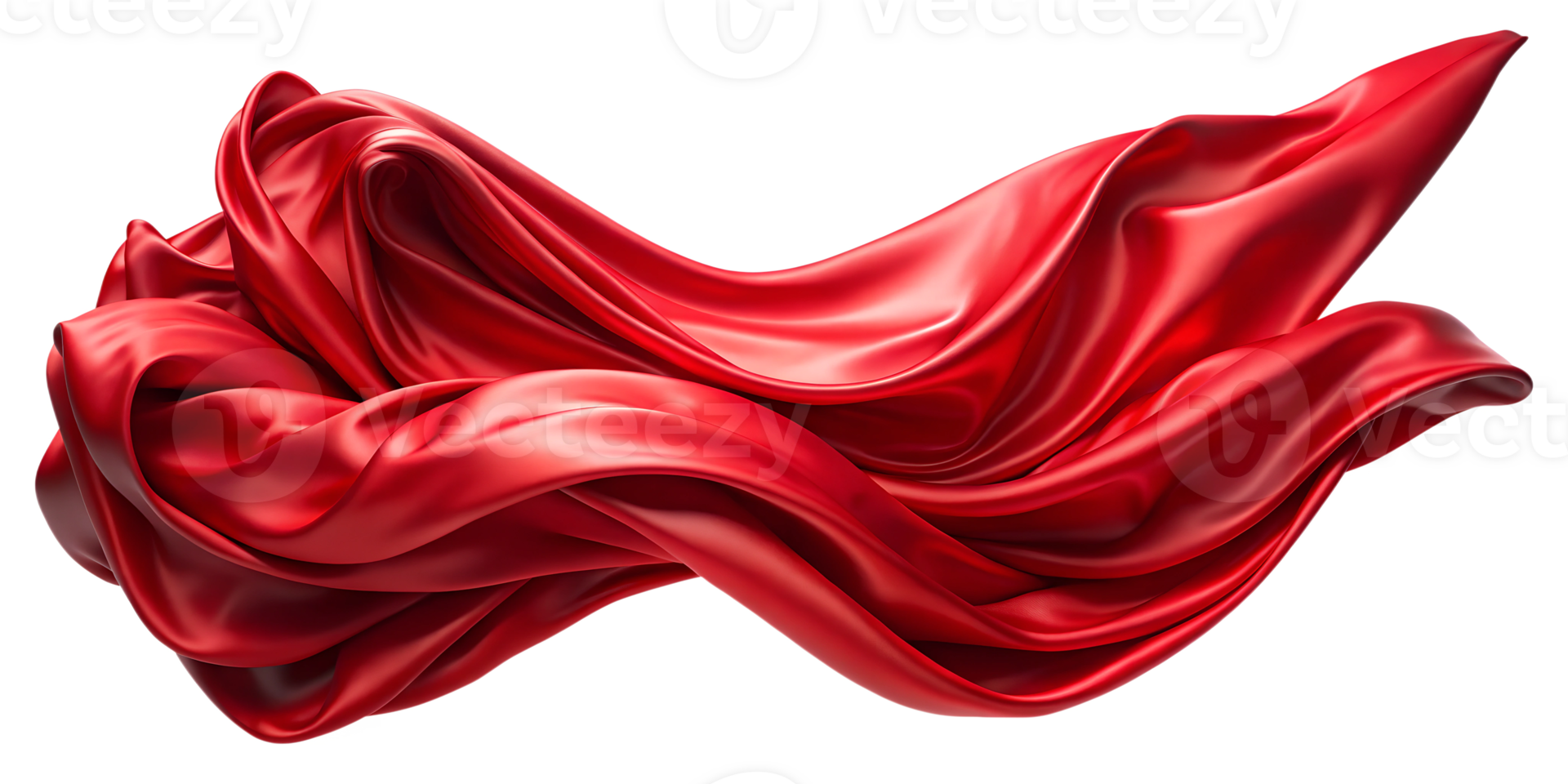 Flowing red silk fabric elegantly arranged, cut out transparent png