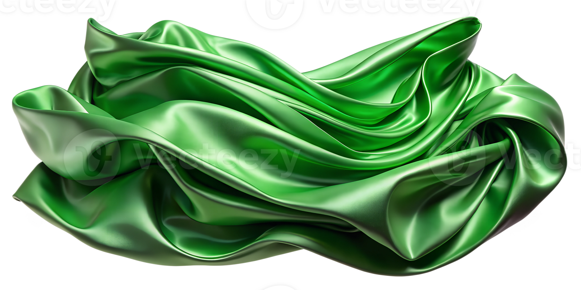glatt Grün Seide Stoff drapiert elegant auf ein Weiß Oberfläche, Schnitt aus transparent png