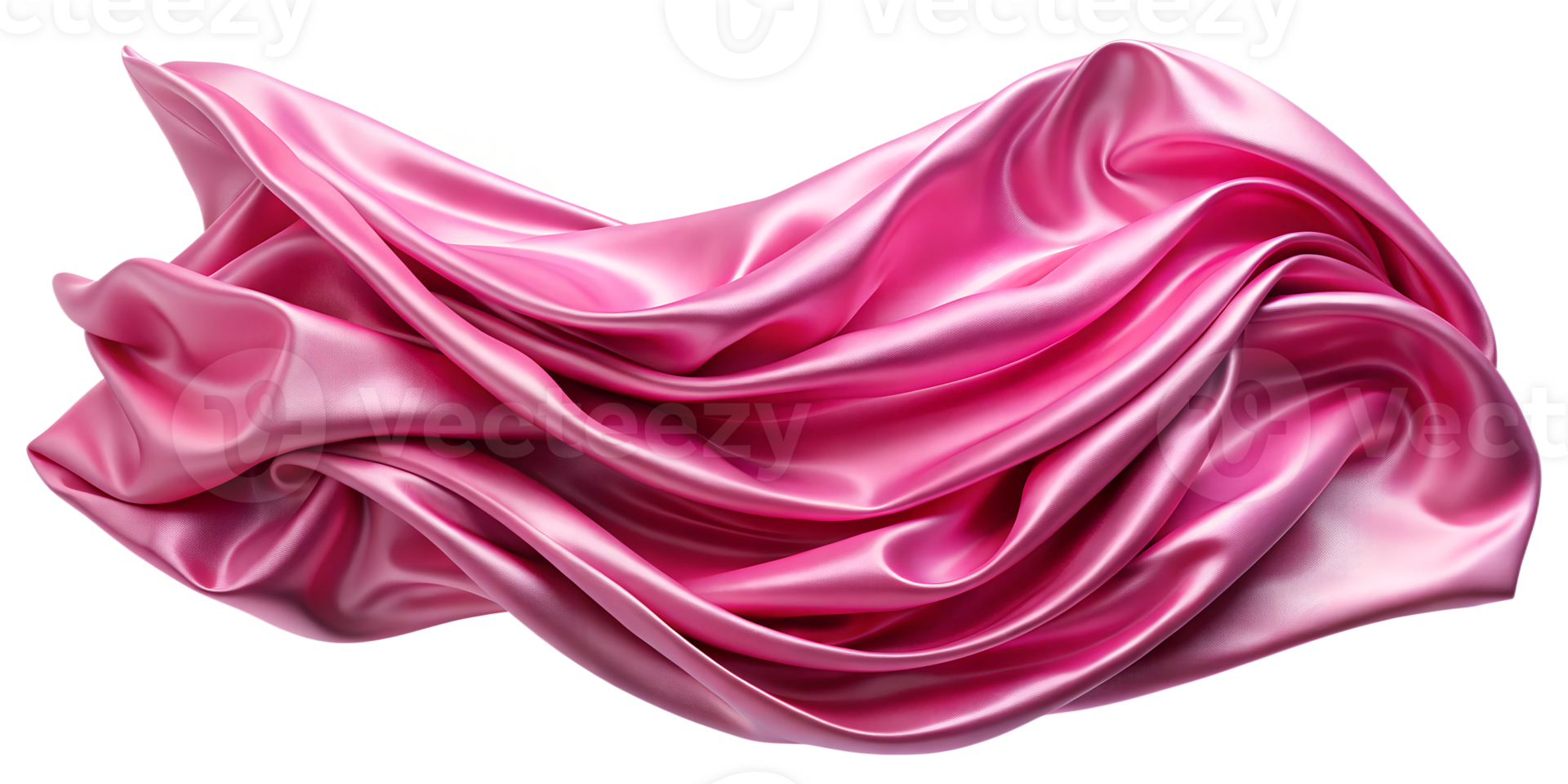 Soft pink satin fabric draped elegantly, cut out transparent png