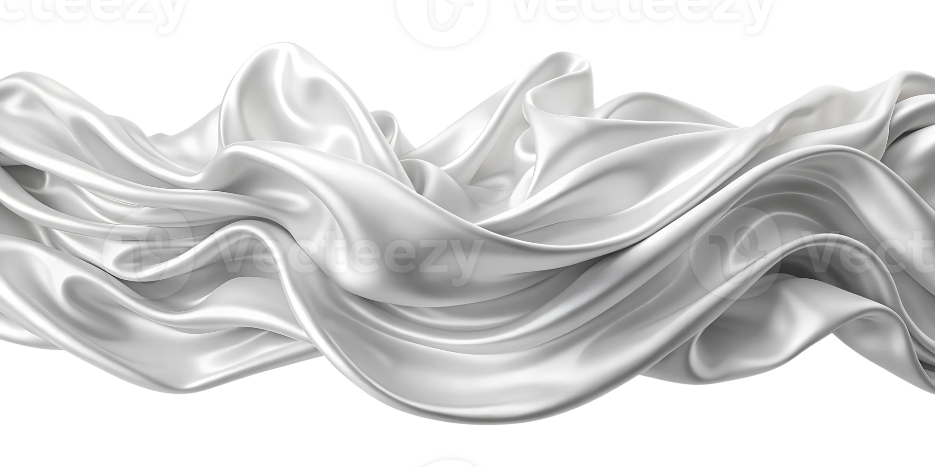 Elegant white silk fabric draped gracefully on a smooth surface, cut out transparent png