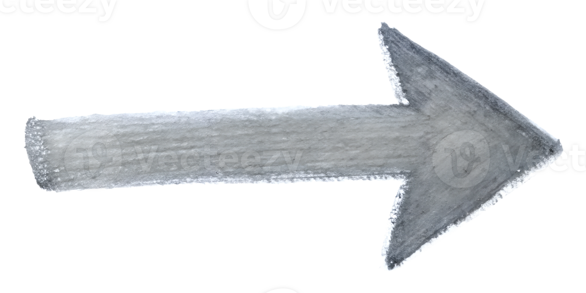 A gray arrow pointing right drawn in chal, cut out transparent png